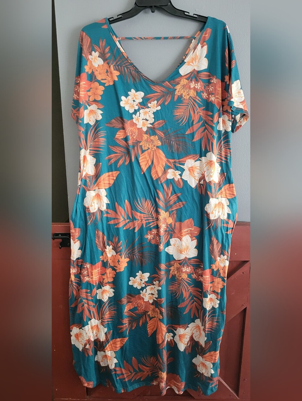 NEMIDOR - Tropical Teal Floral V-Neck Maxi Dress W/ Pockets